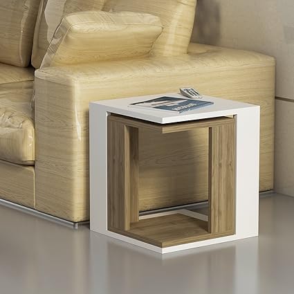 Decorotika Cole 2 件套特色沙发桌套装 侧边桌 白色和核桃色 化妆 亚马逊中国