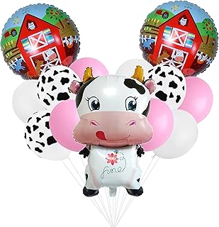 joybo 22pcs 牛气球农场生日派对装饰农场 moo 主题派对儿童女孩生日