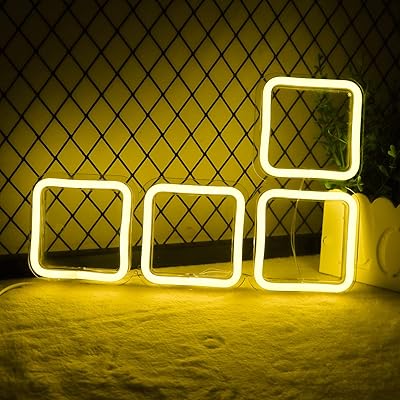 游戏室装饰的黄色俄罗斯方块霓虹灯,用于游戏派对或卧室墙壁装饰,儿童