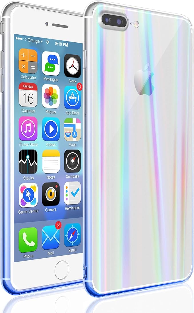 Eyzutak 透明极光渐变色手机壳适用于iphone 7 8 Iphone Se 超薄钢化玻璃背面防刮tpu 缓冲防震保护手机壳适用于 Iphone 7 8 Se 蓝色 亚马逊中国