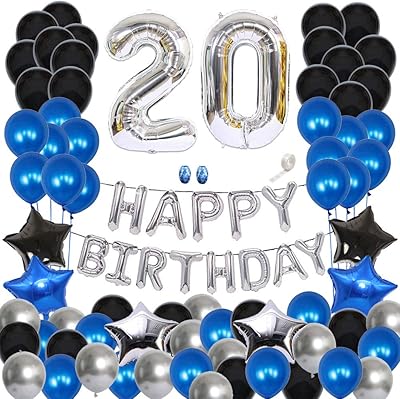 20 岁生日派对用品银色数字 20 铝箔气球生日快乐横幅气球套装 20 岁