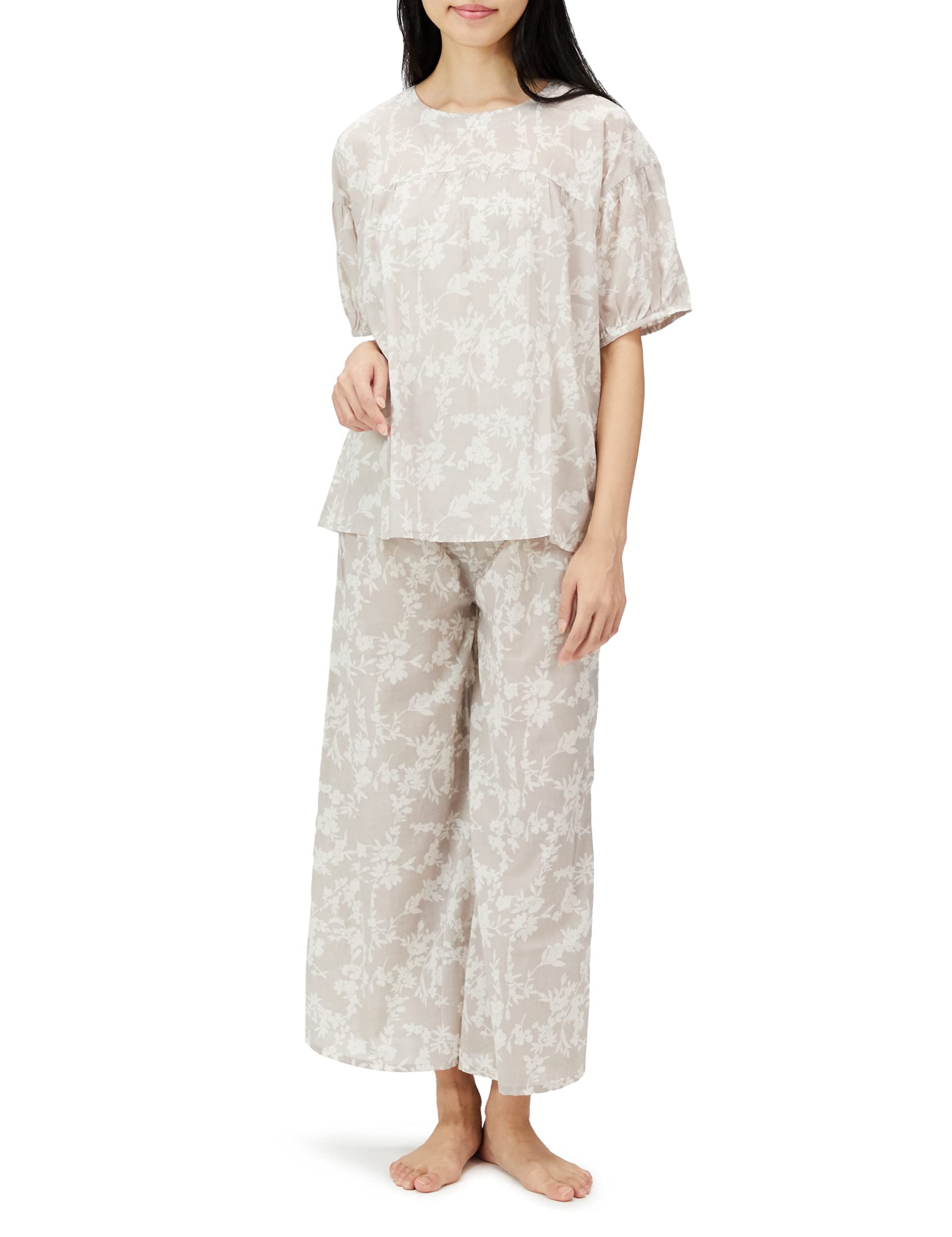 [Hyuma Nihon] ルームウェア handle プリント5 minute sleeve ブラウスセット レディース