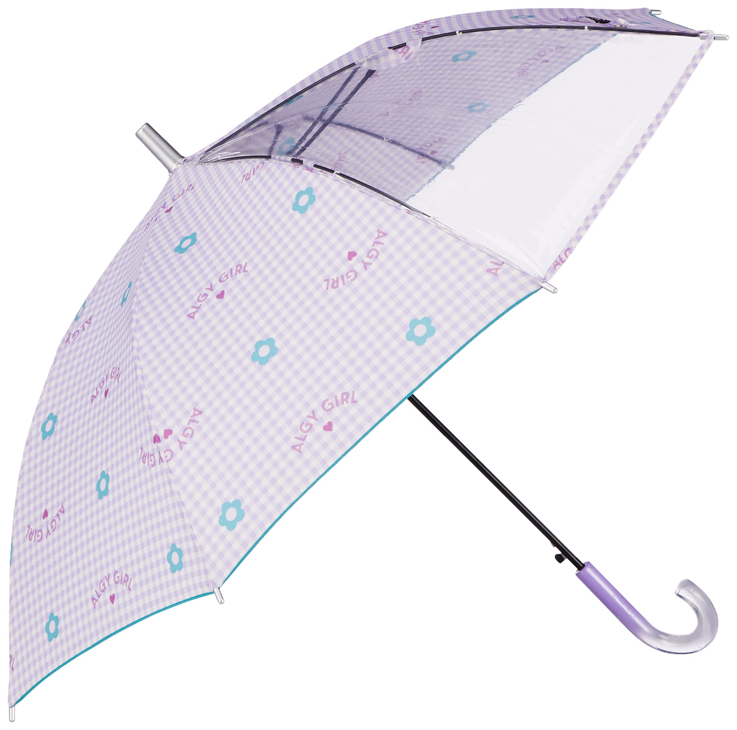 MOONBAT children's long umbrella jump sunshine and rain dual use UV girl plaid star, lavender, 55cms