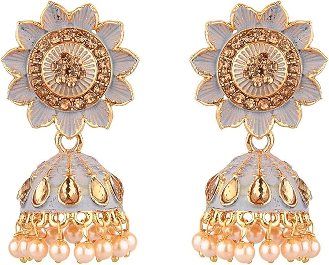 ethnadore 印度珠宝宝莱坞古董昆丹水晶 jhumki jhumka 耳环套装 女士