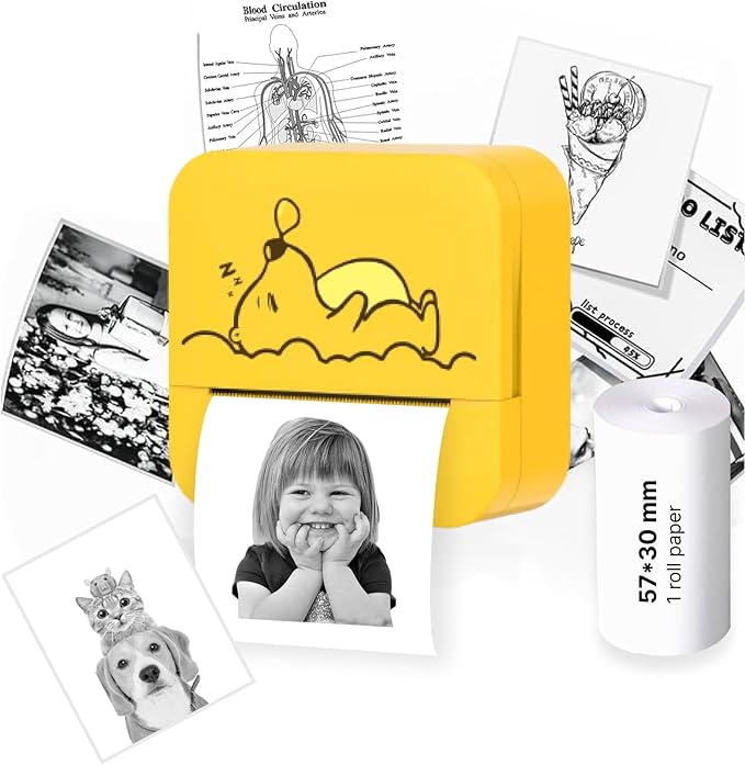 MHOOW 贴纸打印机机 - 迷你蓝牙无墨热照片打印机,兼容 Android iOS ,瞬间打