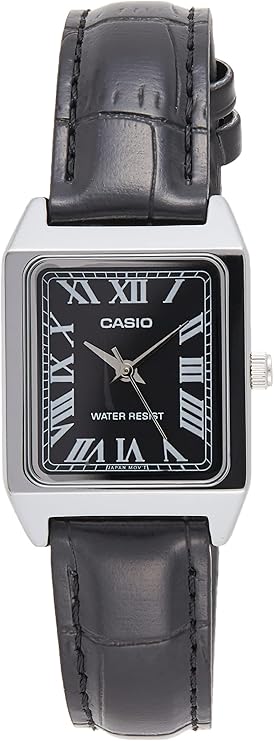 casio 卡西欧 ltp-v007l-1b 女式矩形皮革表带罗马黑色表盘礼服手表