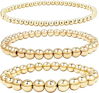 homotor 14k 镀金串珠球手链女士弹性叠层金色弹性金色串珠手链