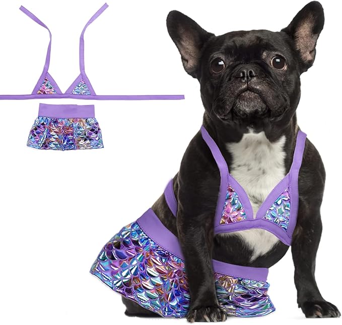iecoii 美人鱼狗狗泳衣,可爱狗狗比基尼,紫色狗狗泳衣,鱼鳞图案,时尚