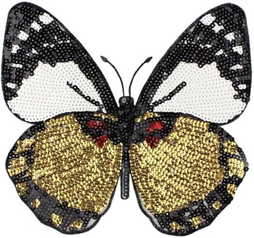 hmqd 时尚大蝴蝶补丁 t 恤裤子亮片熨烫补丁缝纫孔贴花衣服配饰装饰