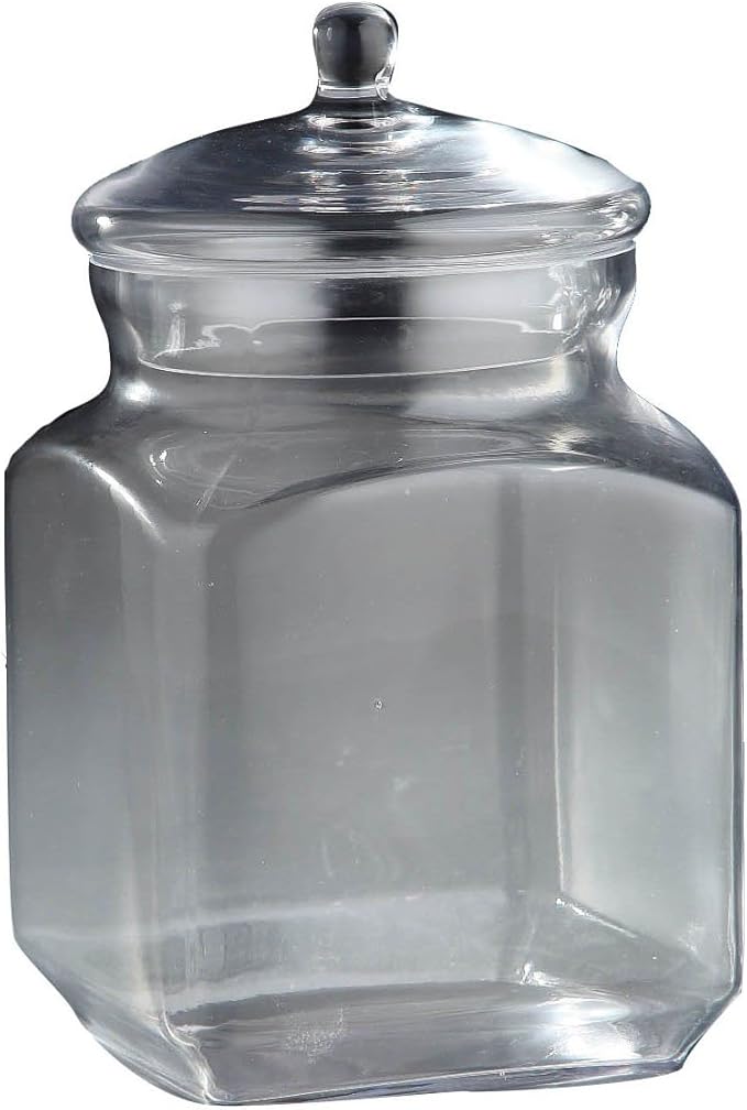 钻石星星玻璃 apothecary 方形透明罐,带盖子 透明 5.5 diam. x 9.