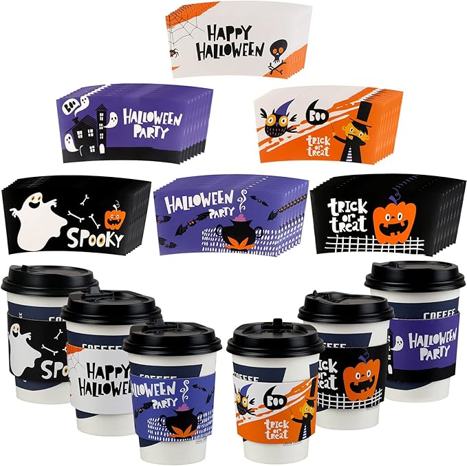 咖啡杯套一次性茶杯套热巧克力可可杯套幽灵南瓜女巫蝙蝠加厚纸套趣味