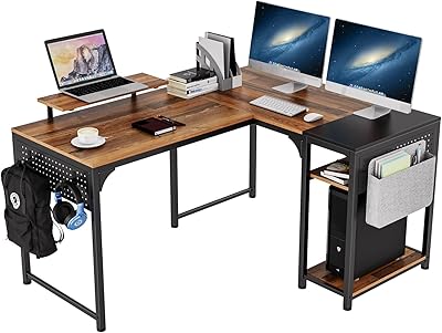 its_organized 双面 l 形办公桌带显示器支架,58 x 47 英寸(约 147.