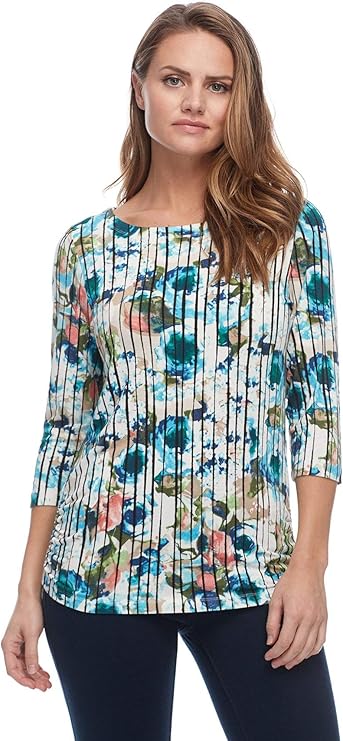 french dressing jeans 女式竖条纹花卉一字领上衣