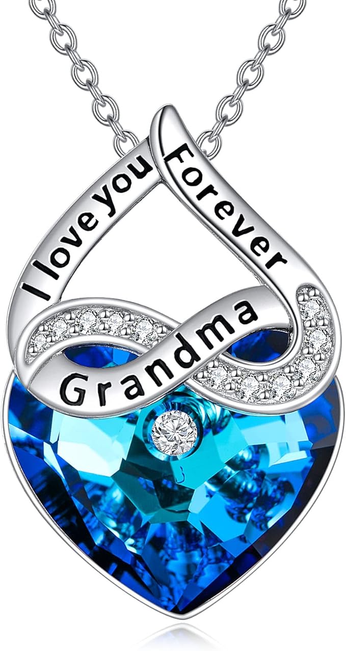 yfn grandma 项链礼物祖母纯银 i love you forever 心形水晶吊坠项链