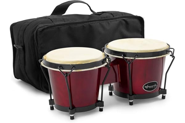 world rhythm bon7 bongo 鼓,适合初学者,橡木,带软垫吉他包,酒红色
