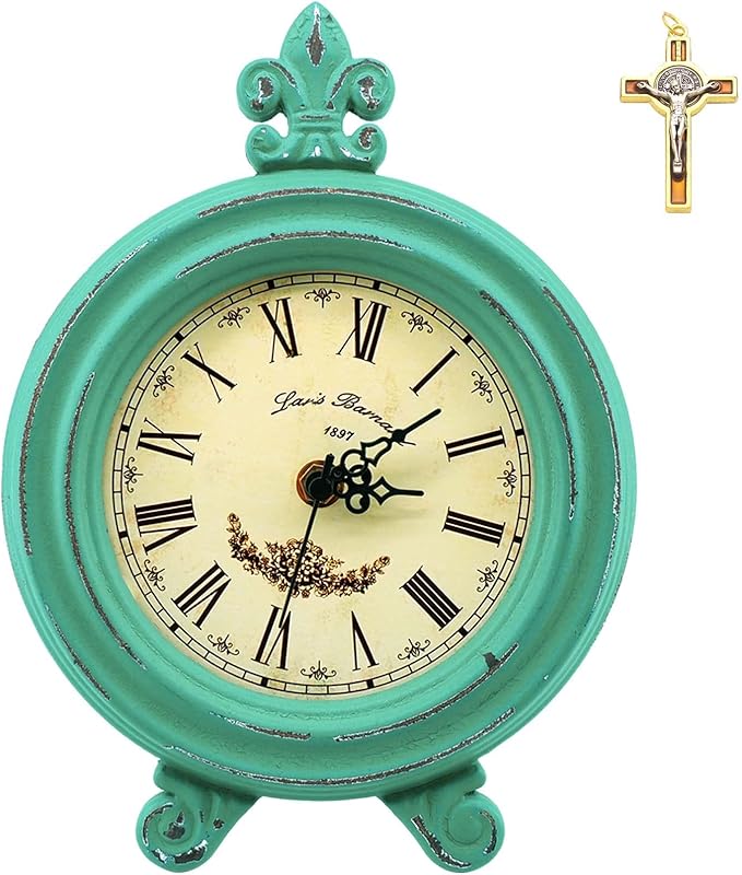 乡村风格壁炉时钟用于餐桌装饰,复古木质小台钟,农舍,客厅,壁炉壁炉