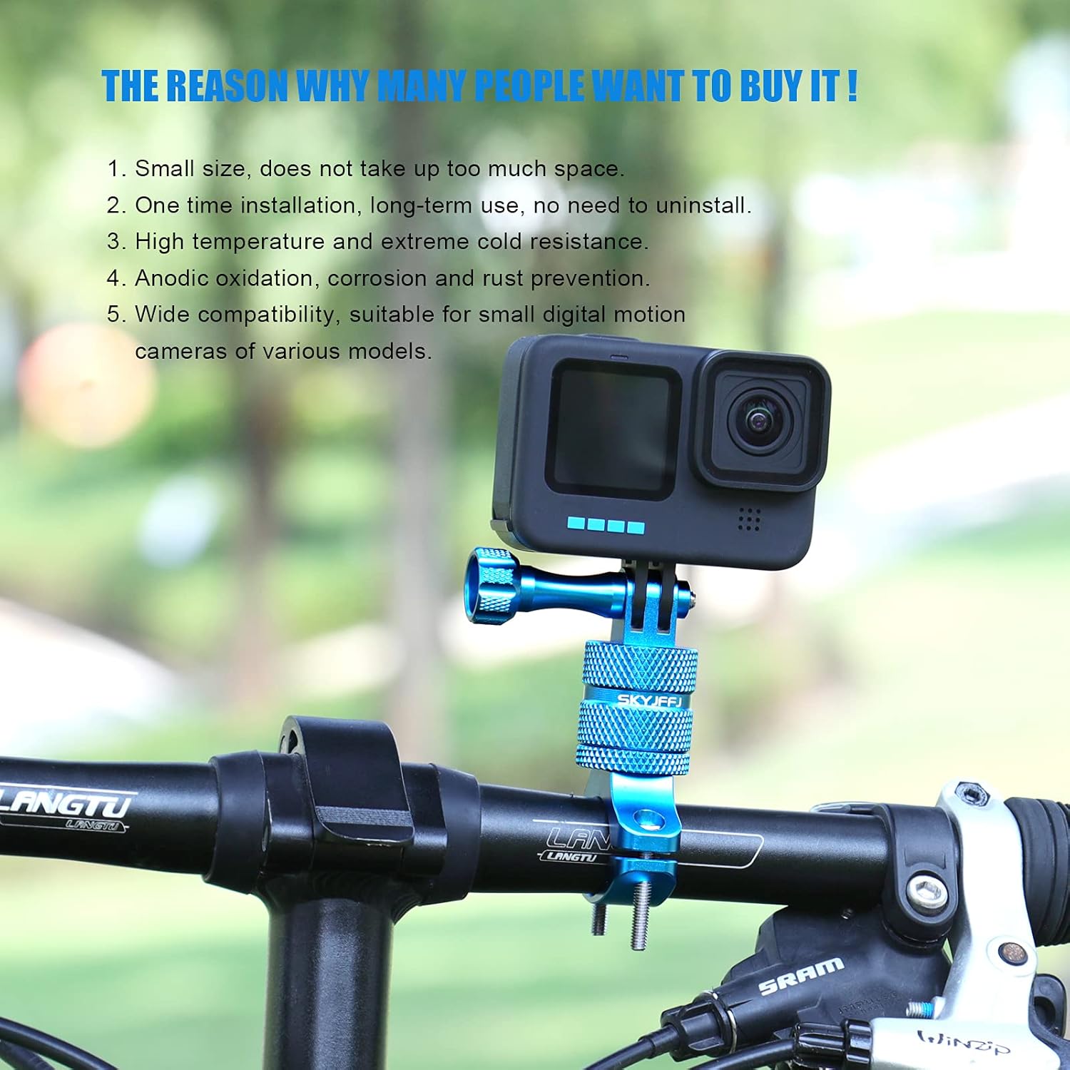 山地自行车相机车把 适用于所有gopro 型号 运动相机gopro 车把支架 铝360 度旋转 蓝色 亚马逊中国 摄影摄像