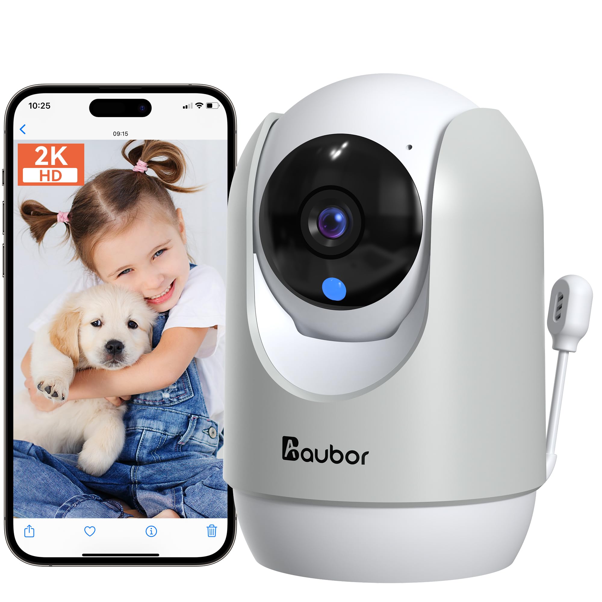 Aur 2K baby monitor with camera and audio, intelligent baby monitor with night vision function, crying and movement, temperature and humidity detection, bidirectional audio, baby monitor with 2.4G WiF