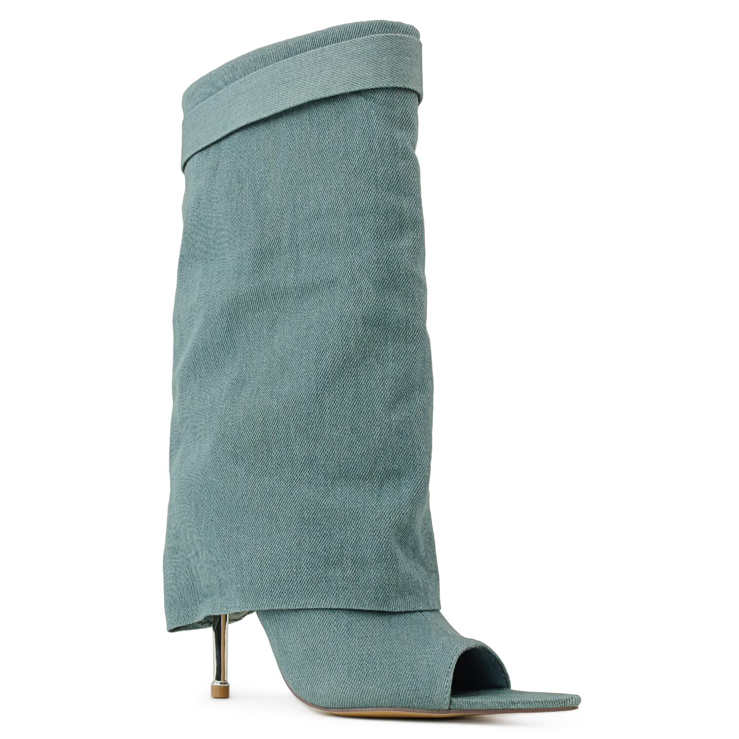 RF ROOM OF FASHION Women's open-toed stiletto heel folding mid-calf boots