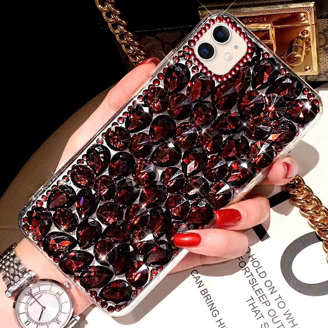 Ykybhx compatible with iPhone Pro Diamond Case,iPhone Pro silicone case,D Glitter Shiny Rhinrhino Girl Full Crystal Shiny Diamond Silicone Case for iPhone Pro, deep red