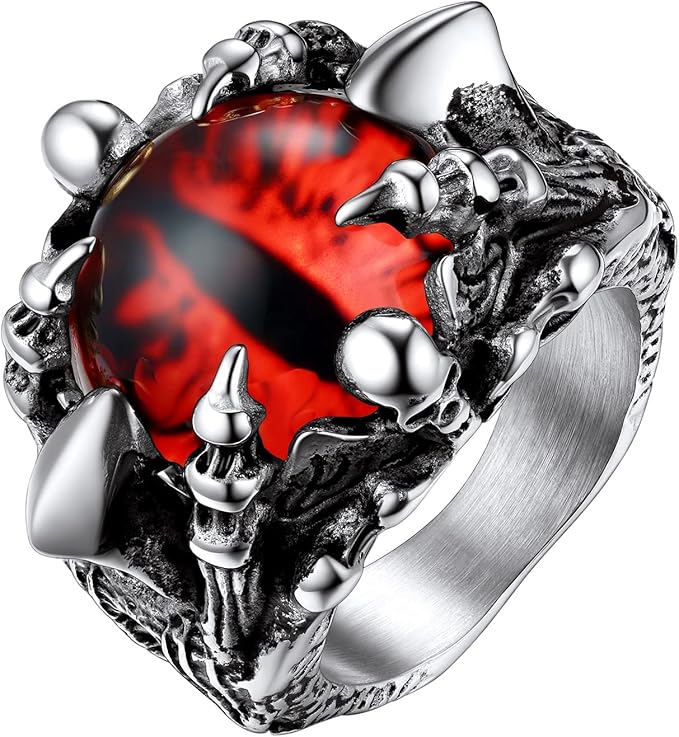 prosteel 哥特式珠宝龙爪红魔眼戒指,黑色/18k 镀金 316l 不锈钢男士