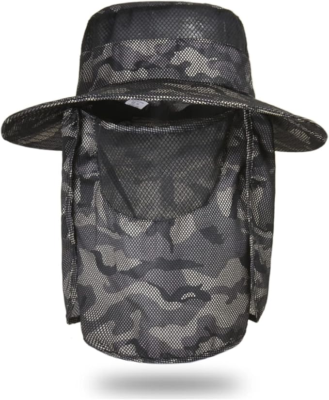 钓鱼帽,狩猎帽,*帽,宽鸟渔夫帽,防紫外线布尼帽,带面罩和颈部翻盖