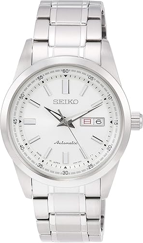 Seiko 精工手表机械表自动上弦 带手动上弦 背面透明后盖日期显示功能日常生活用强化防水 10个大气压 Sarv001 男士银色 钟表 亚马逊中国