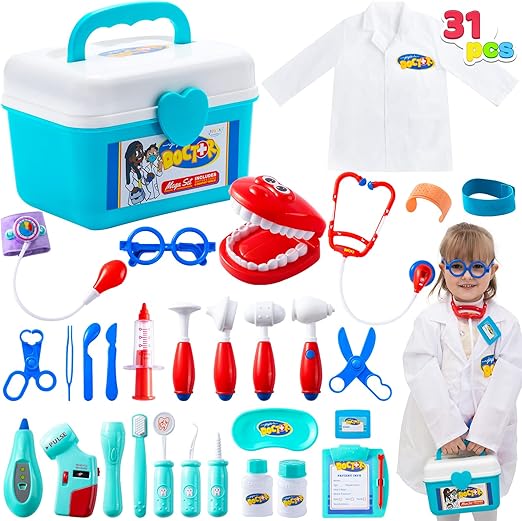 joyin 儿童医生工具包31件 过家家牙医工具包,带有电子听诊器和外套