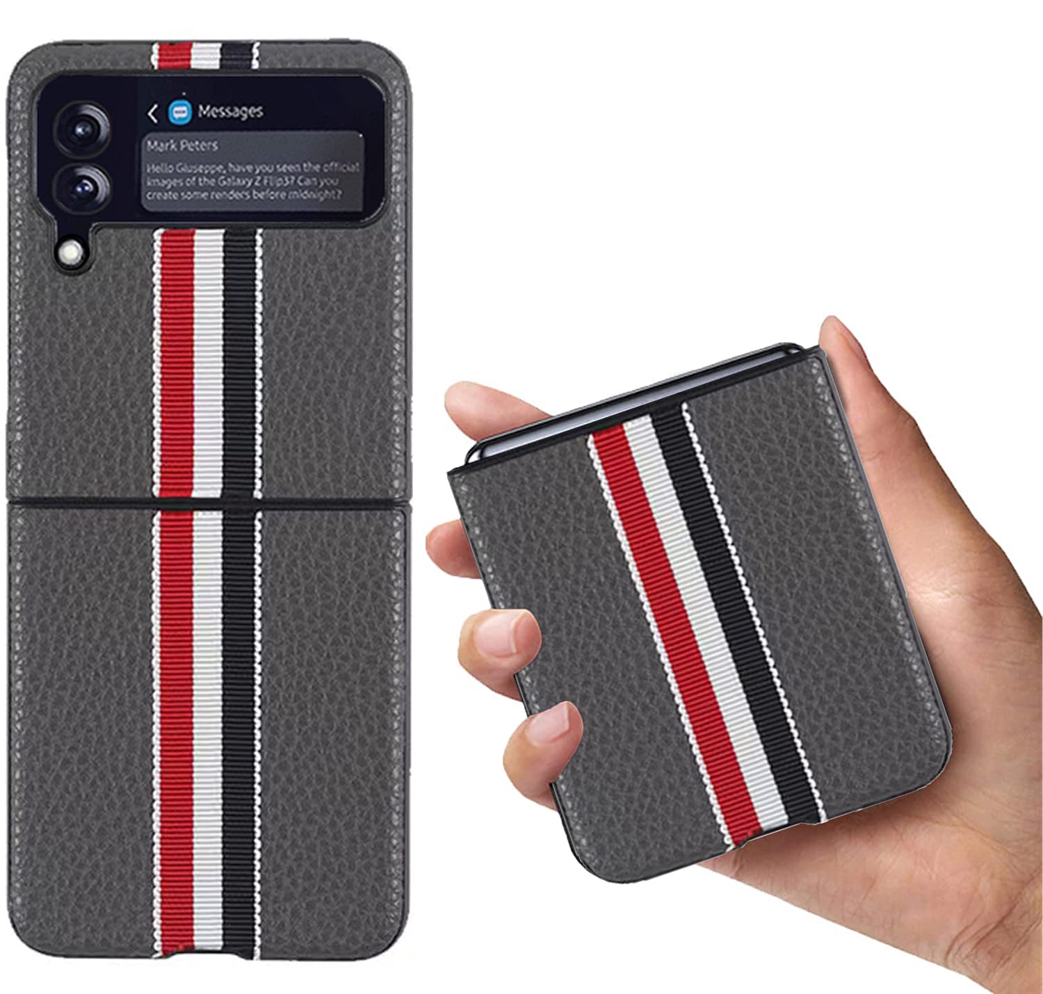 Zouzt 高级皮套适用于三星 Galaxy Z Flip3 后盖保护套  超薄  真皮保护套兼容三星 Z Flip3 - 法国元素
