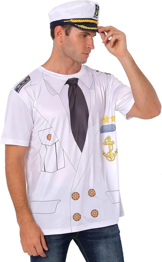 ibeauty 男士船长服装 t 恤帽子套装趣味游艇船*服装