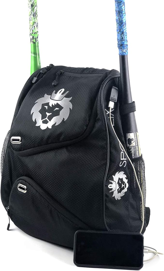 棒球背包蝙蝠袋 - 黑色棒球包青年和成人带 usb 充电端口,女孩垒球包