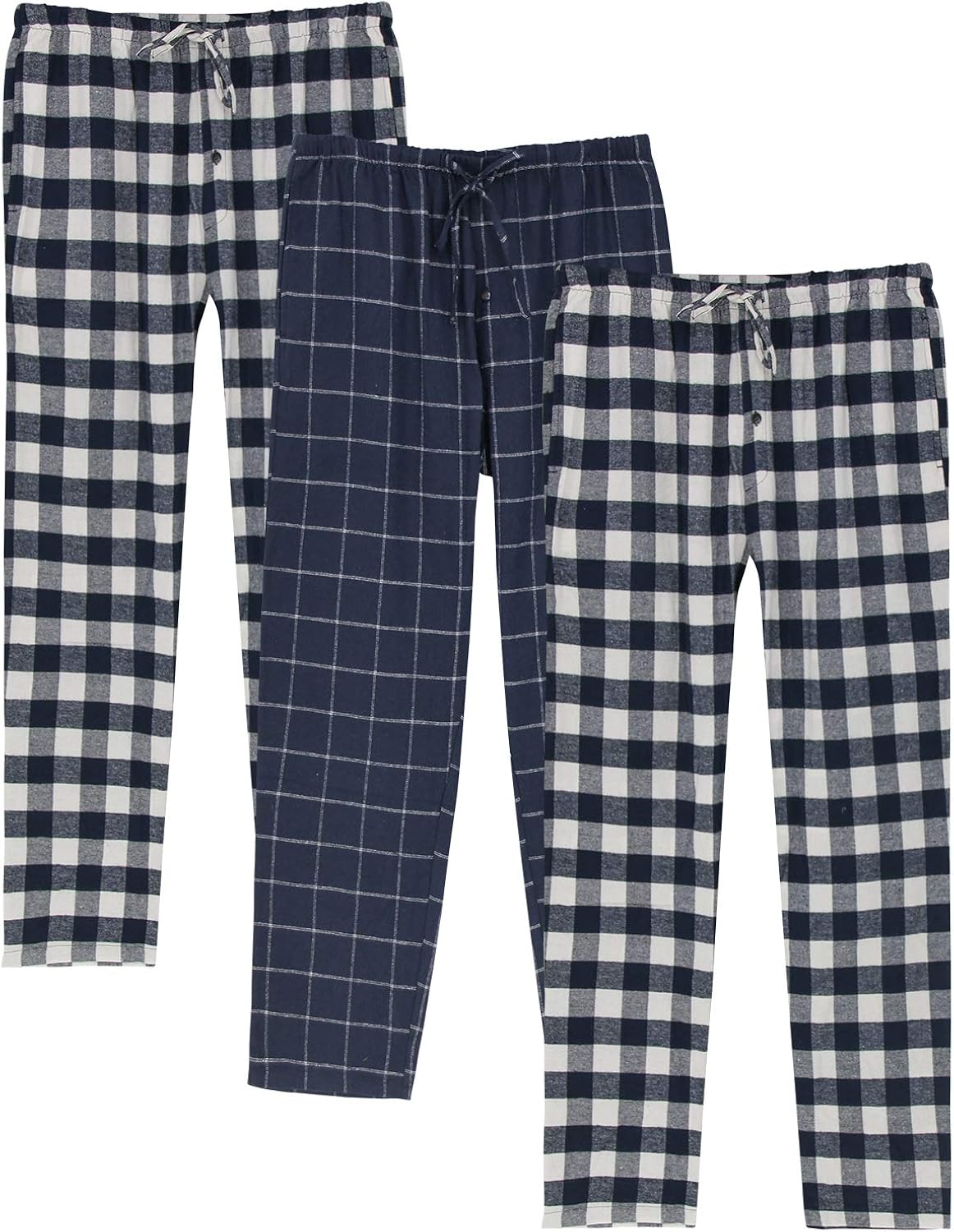 男式法兰绒格子睡衣裤轻质棉质长款休闲睡裤带口袋