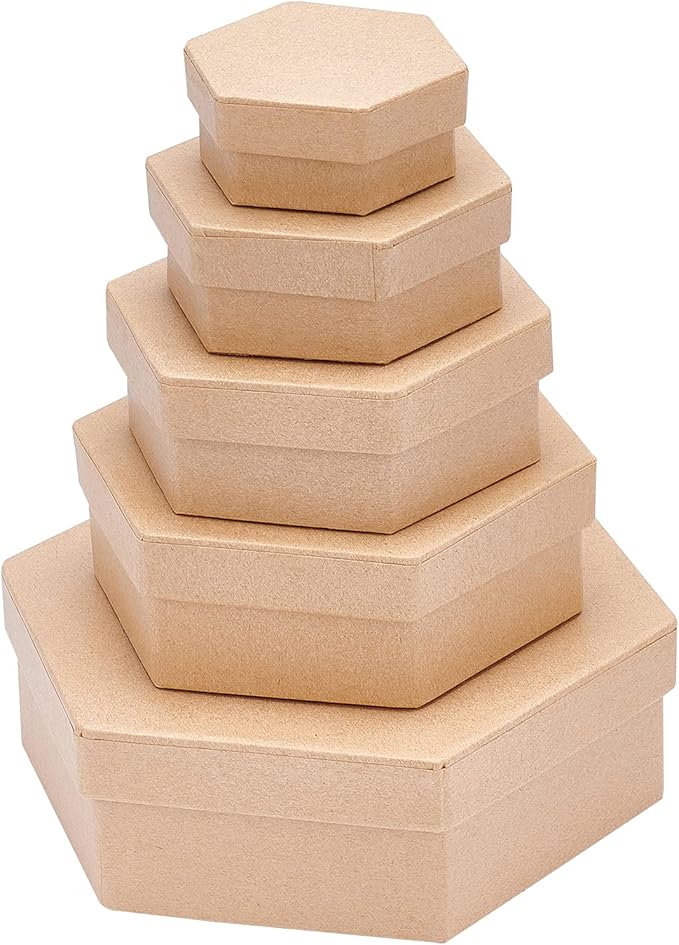 benecreat 5 什锦纸机六角形盒嵌套和堆叠工艺纸糖果