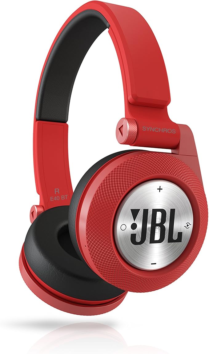 jbl e40bt synchros red on-ear bluetooth headphones with mic and