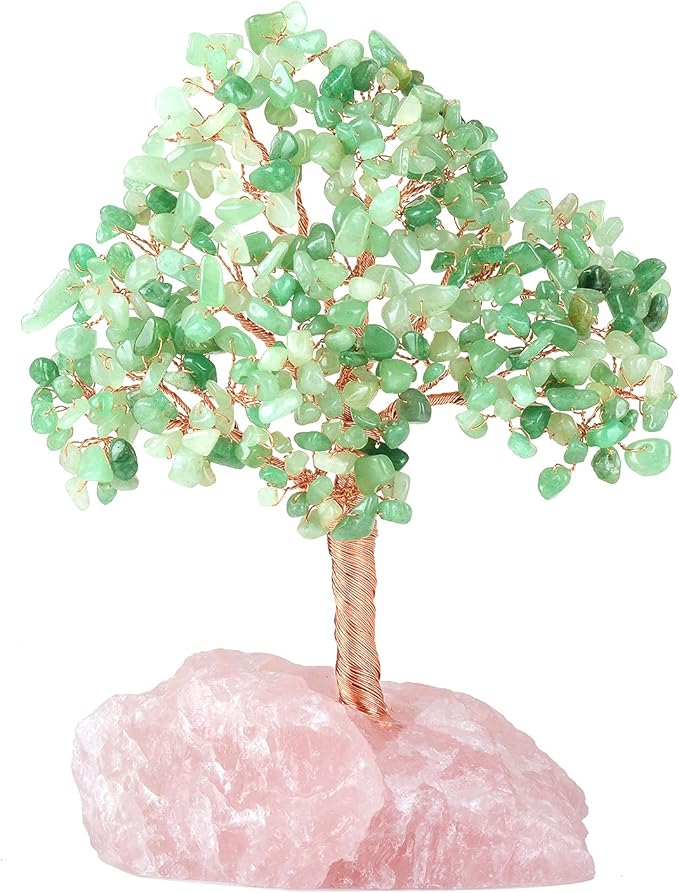 aventurine 水晶树,高级石英簇树*宝石水晶玫瑰盆景钱风水树 适合财富