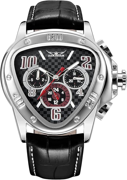 gosasa 男式三角赛车表盘机械腕表防水金色骨架表盘自动机芯皮革手表