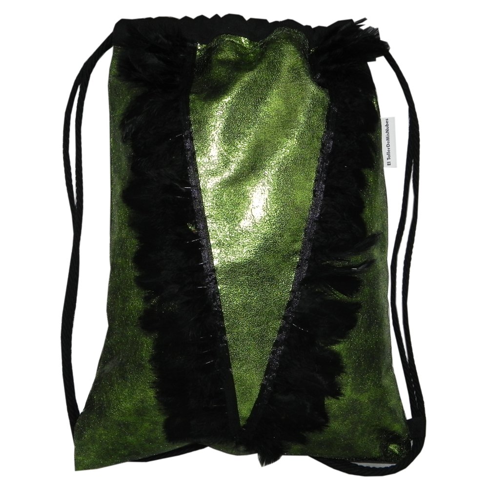 El Taller de Mis Nubes Ladies Boho Plumas Backpack,Verde (Verde/Negro),32x5x42 cm (W x H x L),Verde Negro, 32x5x42 cm (W x H x L)