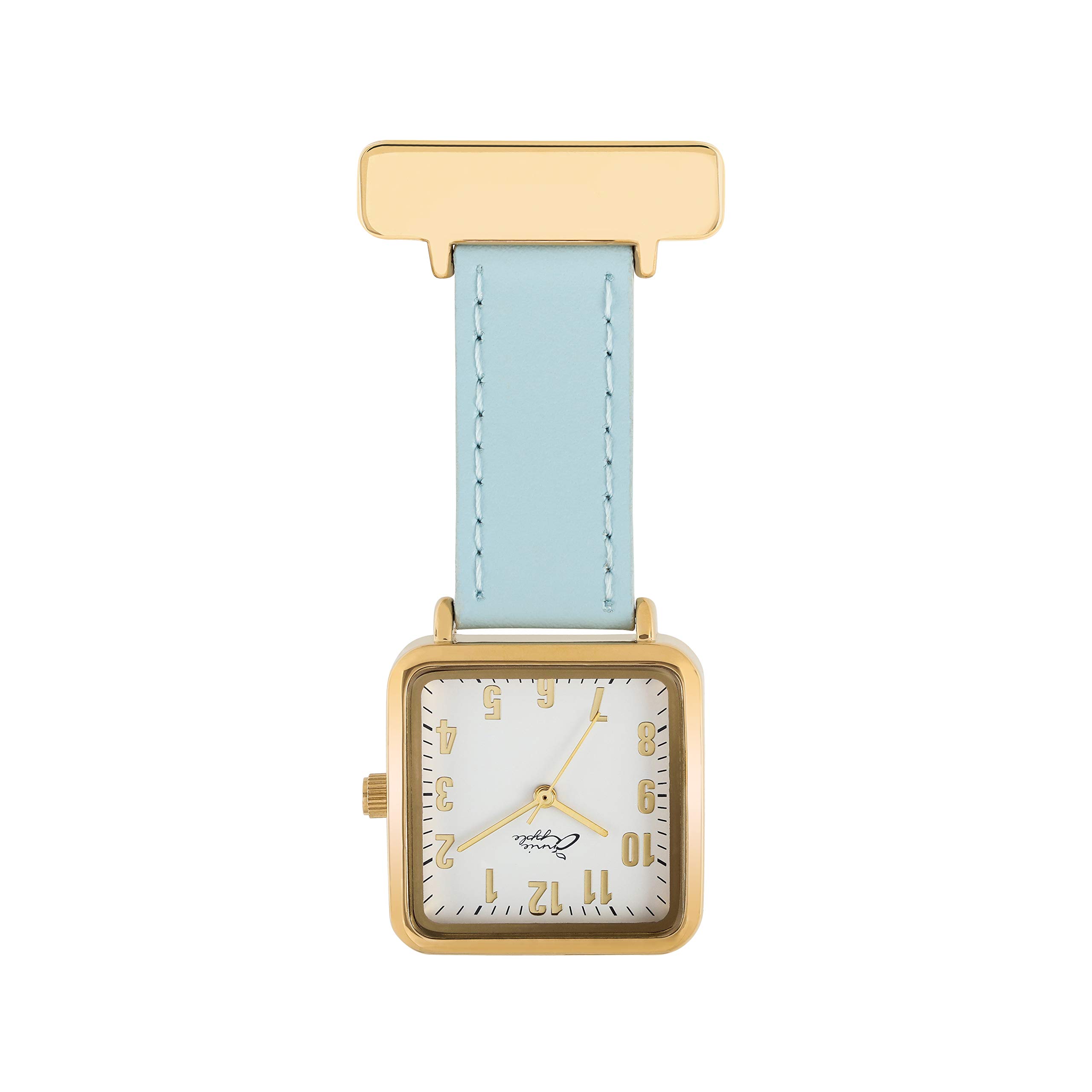 Annie Apple Square White/gold/Blue leather * Hairdresser * Designer Pocket buckle Watch