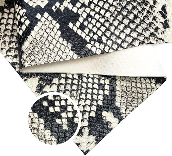 黑白蛇皮床单:真羊皮皮革蛇纹(奶油蛇,6x6 英寸/15x15 厘米)