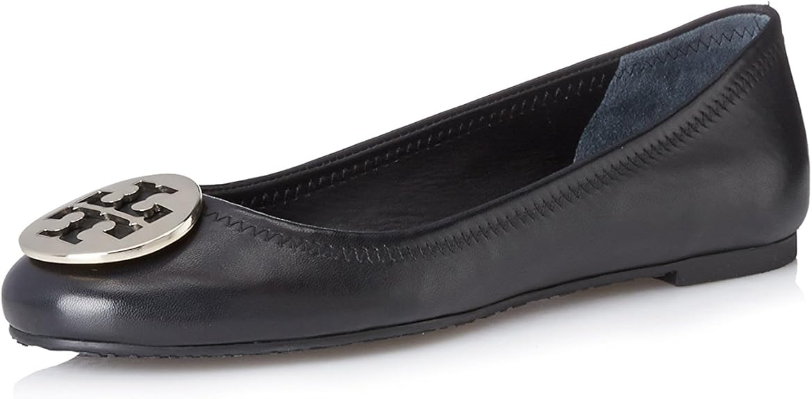 Tory Burch Leather Reva 黑银芭蕾平底鞋尺码6 鞋靴 亚马逊中国