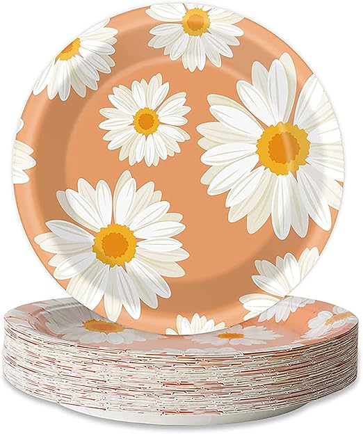 hikuiarl 50 件雏菊盘雏菊派对装饰用品春季雏菊纸盘生日派对一次性纸