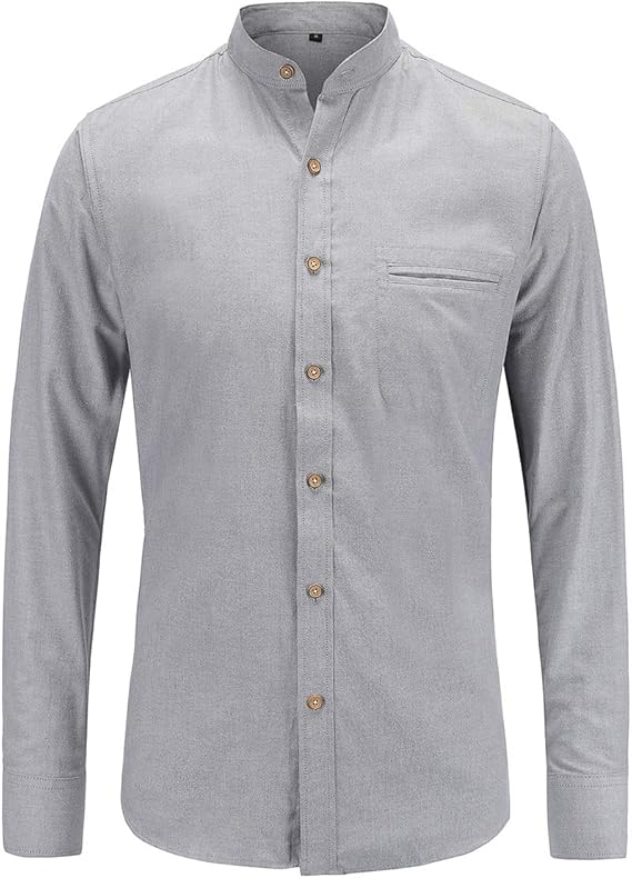 jandukar 男士无领衬衫长袖牛津带领礼服衬衫