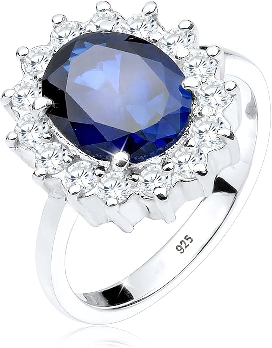 elli 女式925标准纯银 xilion cut 蓝宝石和蓝色锆石戒指