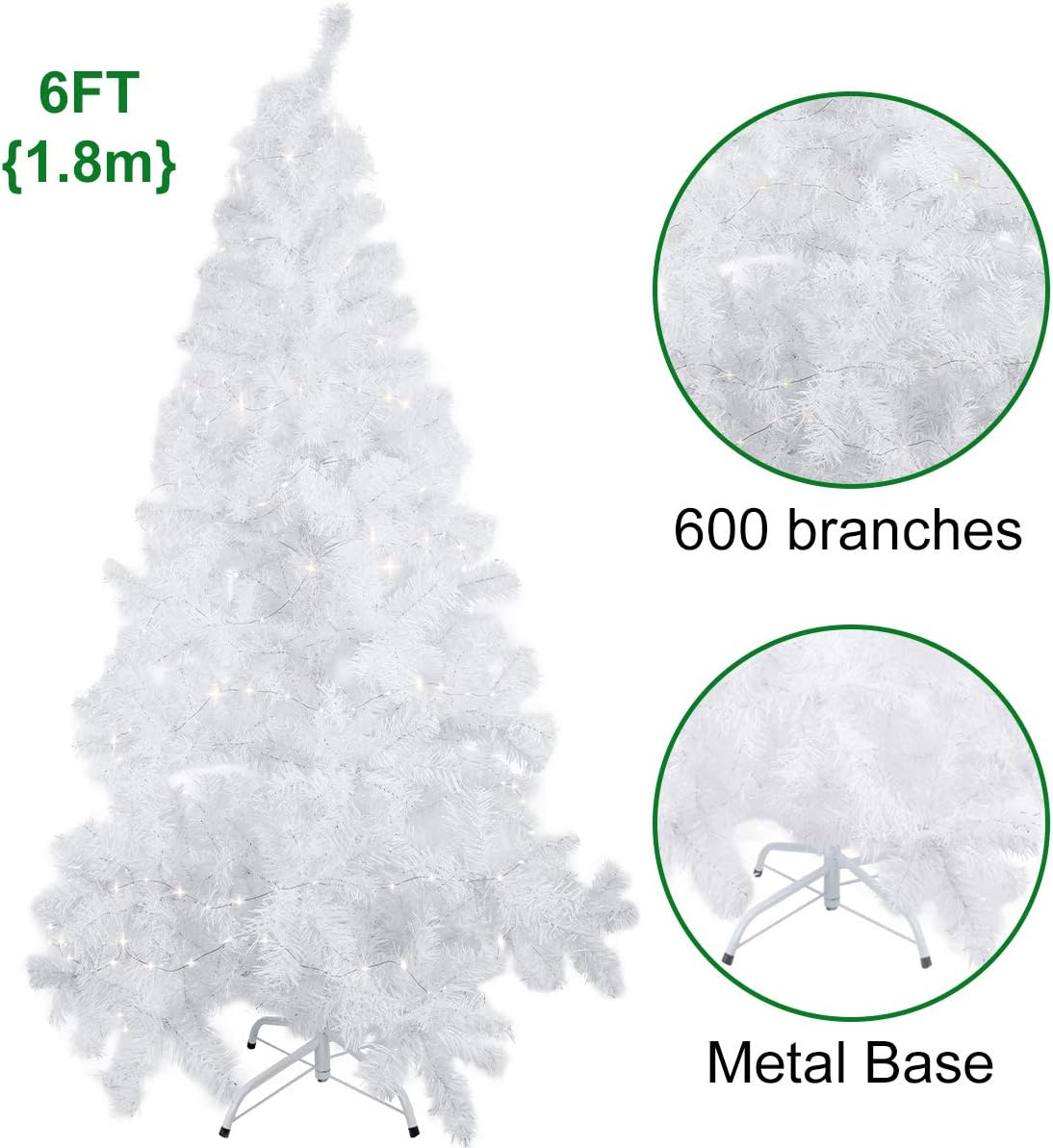 Uten 6ft PreLighted Artificial Christmas Tree with Incandescent Warm