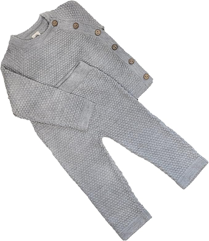 针织棉质服装男婴女孩复古婴儿 2 件套衬衫和裤子套装 乡村风格诺亚