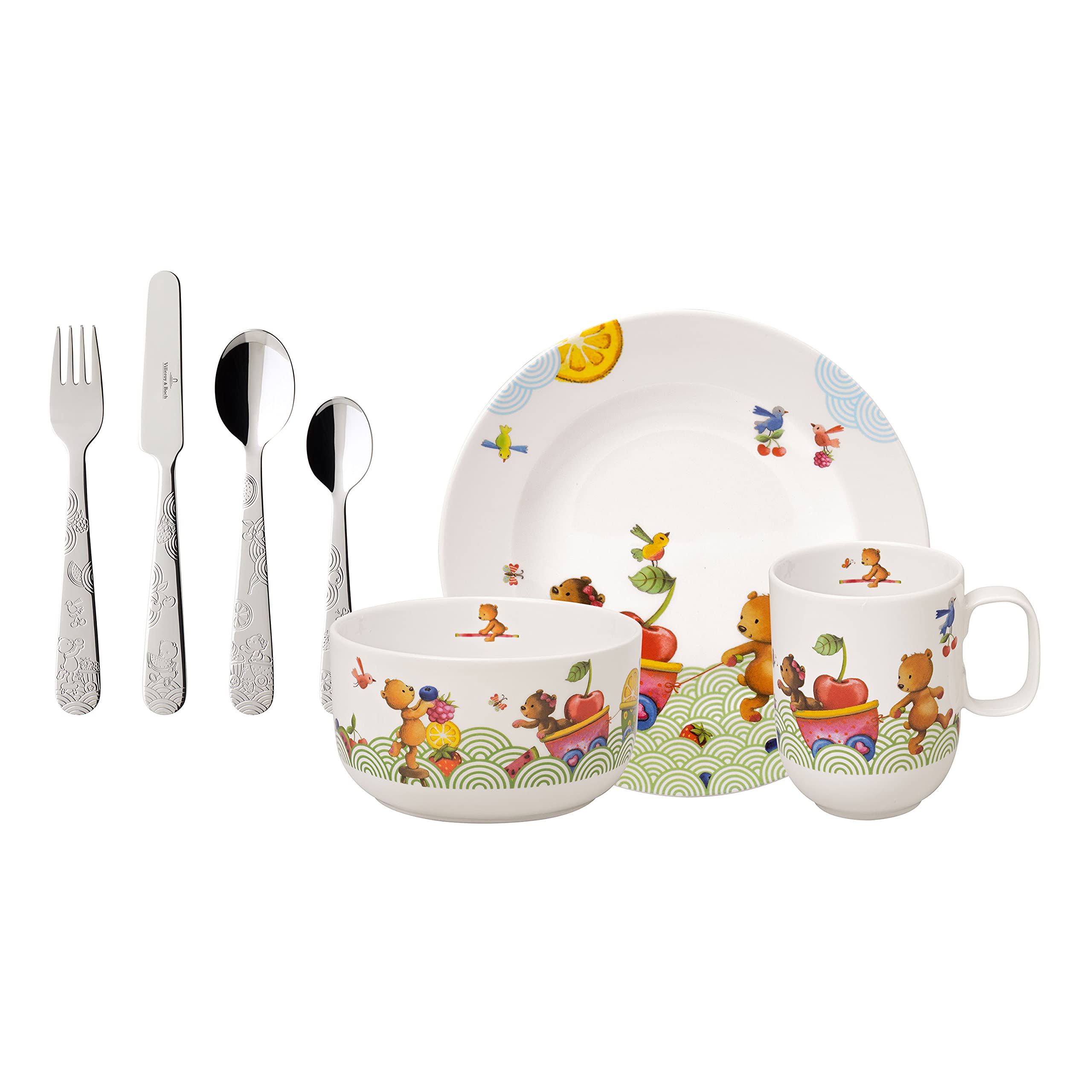Villeroy & Boch Hungry as a Bear Children's tableware, 7-piece set, high quality porcelain/stainless steel, white/color