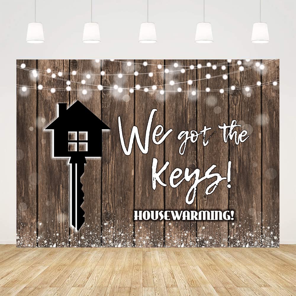 Ticuenicoa 7x5 ft (about.x.5 m) Housewarming Background Rustic wooden We Got The Keys Background suitable for new house party decorations Glitter Housewarming photography Home Sweet Home Banner Wooden