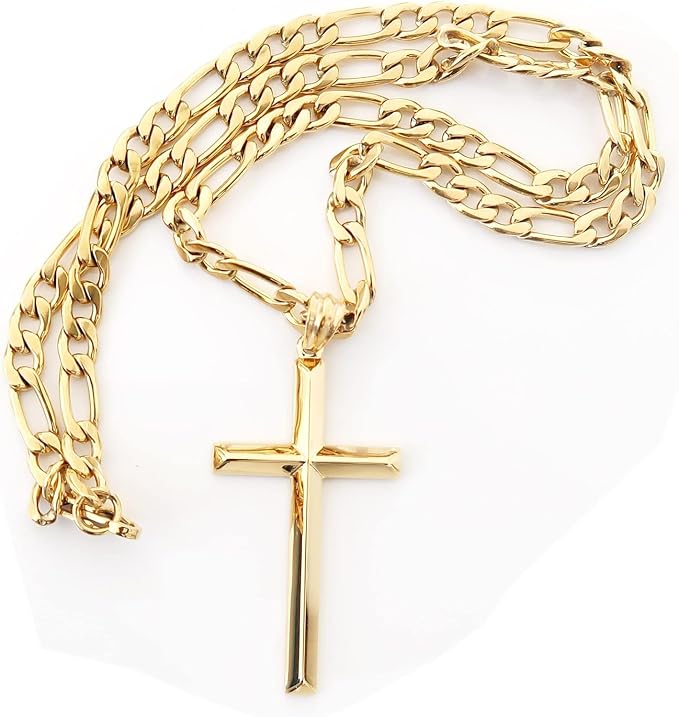 jewelry 24k 金费加罗链式十字架吊坠项链 5mm 十字架项链扣男士