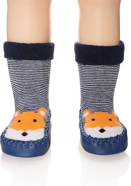 eocom 男婴女童幼儿动物软帮鞋防滑室内拖鞋冬季保暖鞋袜, 松鼠, 18