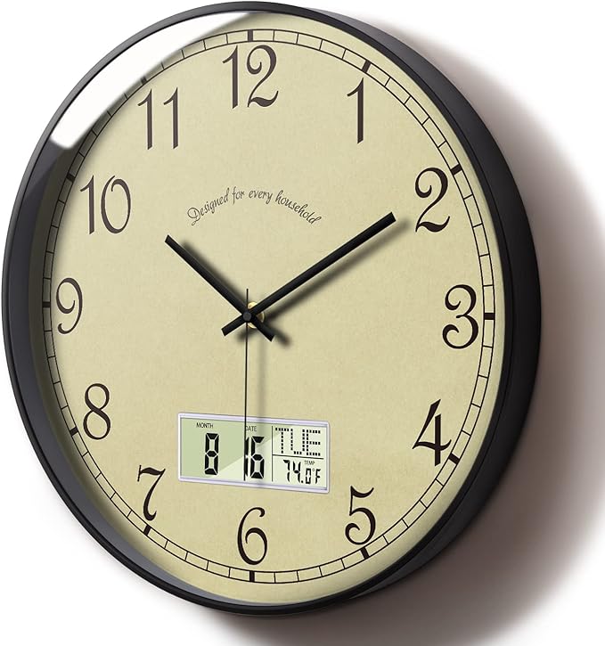 日期石英时钟简约风格大显示屏透明表盘装饰客厅厨房家庭卧室办公室